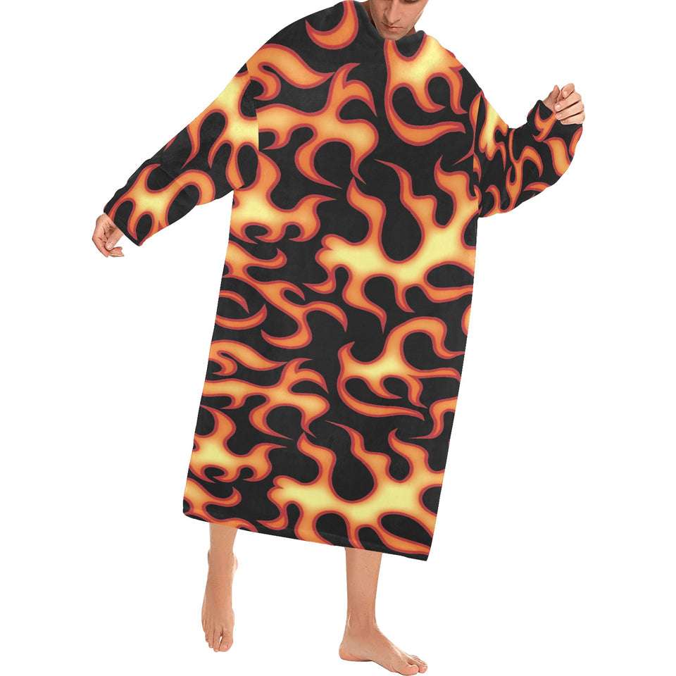 Fire flame dark pattern Blanket Robe with Sleeves