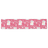 Maneki neko cat sakura pink background Table Runner