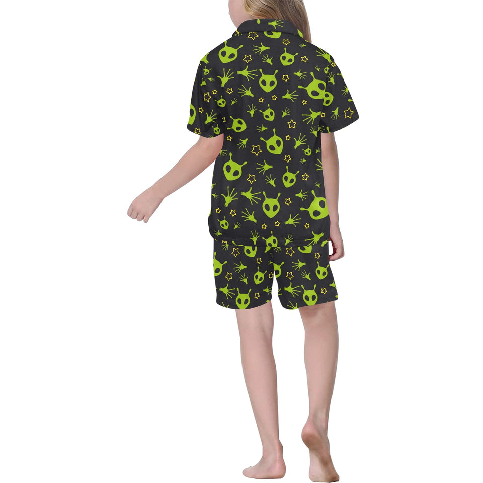 Alien Pattern Print Design 02 Kids' Boys' Girls' V-Neck Short Pajama Set