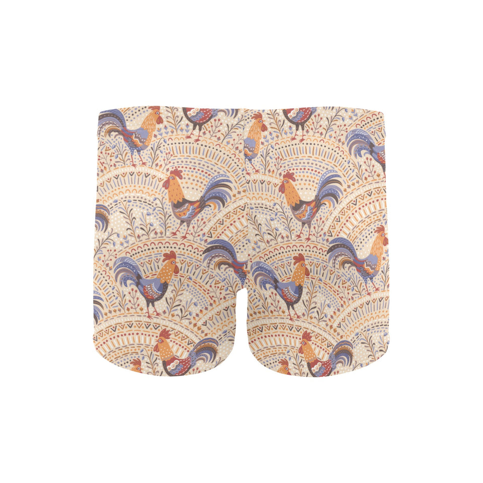 Cute rooster chicken cock floral ornament backgrou Men's Swimming Trunks