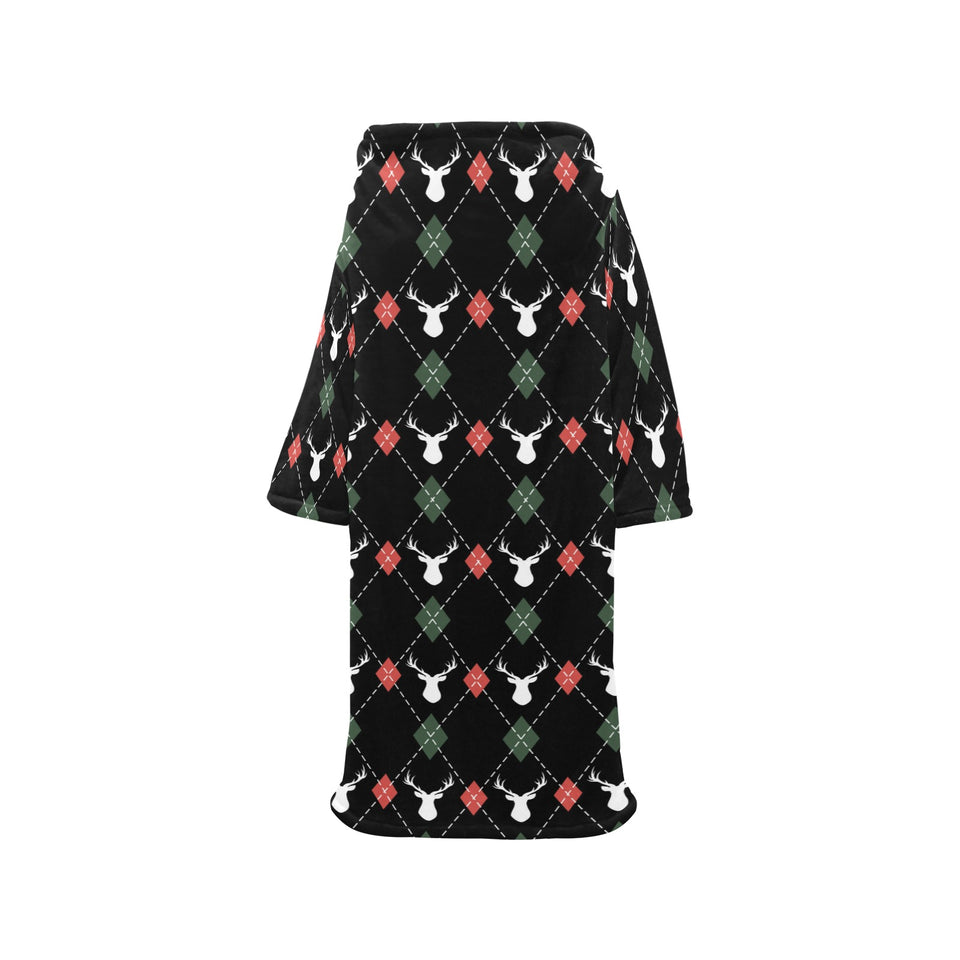Deer Christmas new year pattern argyle Blanket Robe with Sleeves