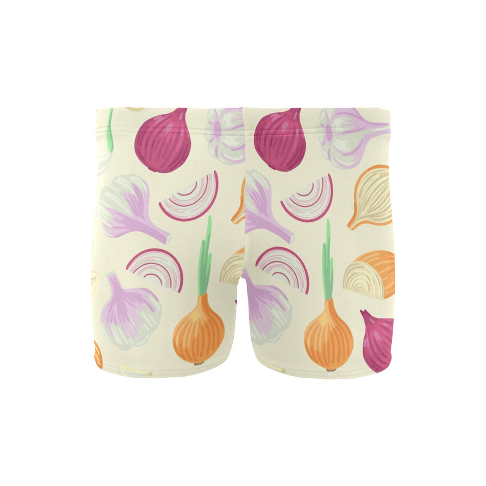 Onion garlic white red pattern Men's Swimming Trunks