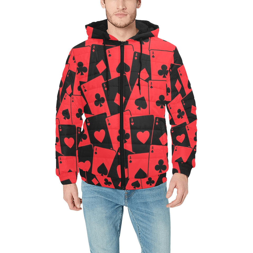 Casino Cards Suits Pattern Print Design 02 Men's Padded Hooded Jacket