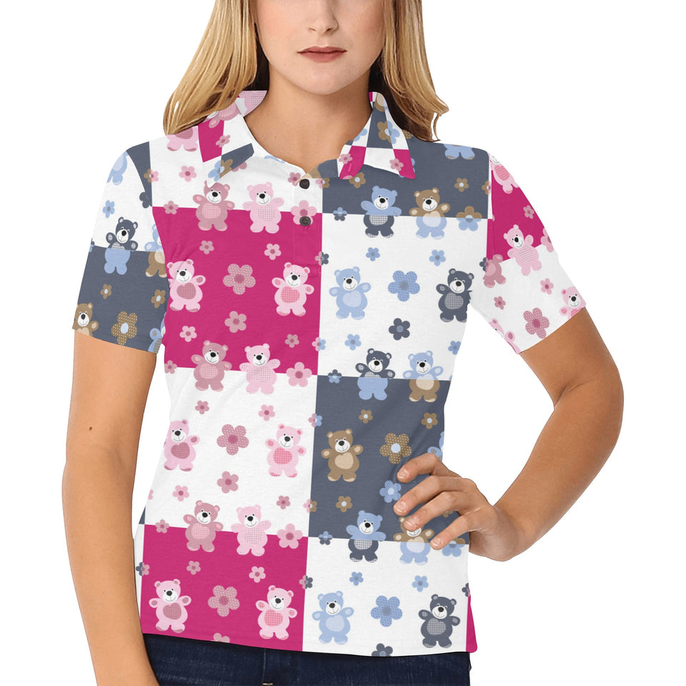 Teddy Bear Pattern Print Design 03 Women's All Over Print Polo Shirt