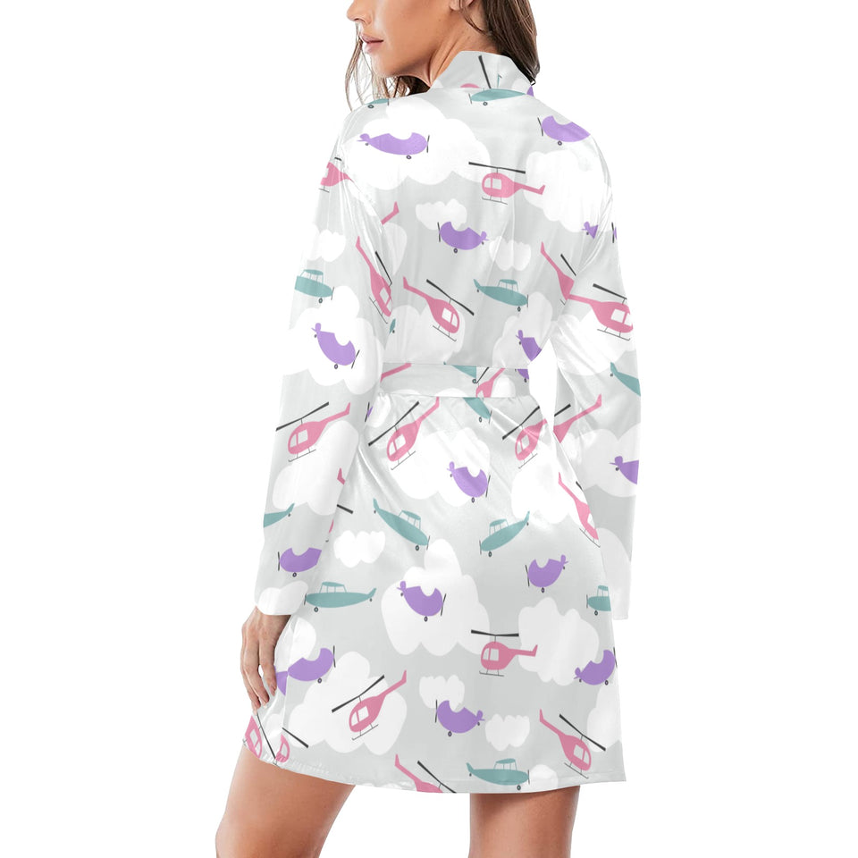 Helicopter plane pattern Women's Long Sleeve Belted Night Robe