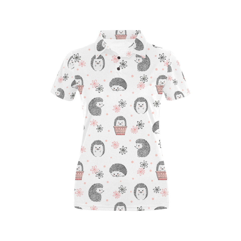 Hedgehog Pattern Print Design 02 Women's All Over Print Polo Shirt