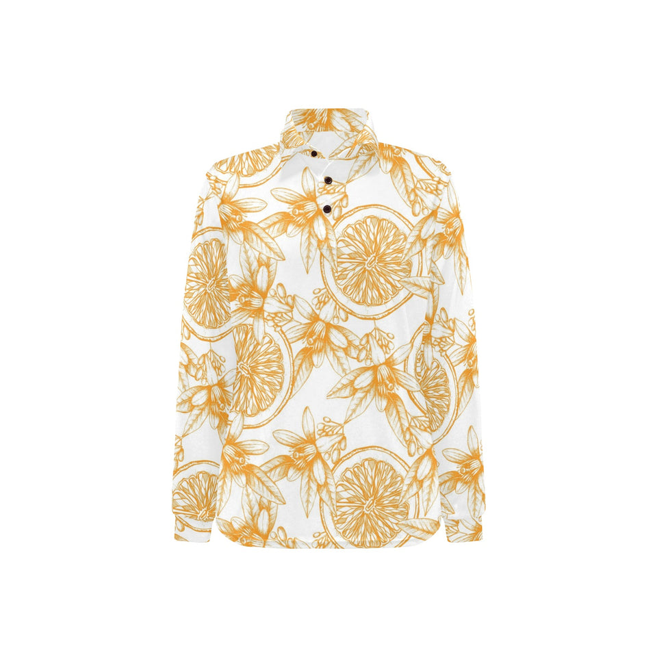 hand drawn orange fruit pattern Women's Long Sleeve Polo Shirt
