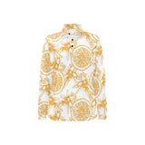 hand drawn orange fruit pattern Women's Long Sleeve Polo Shirt