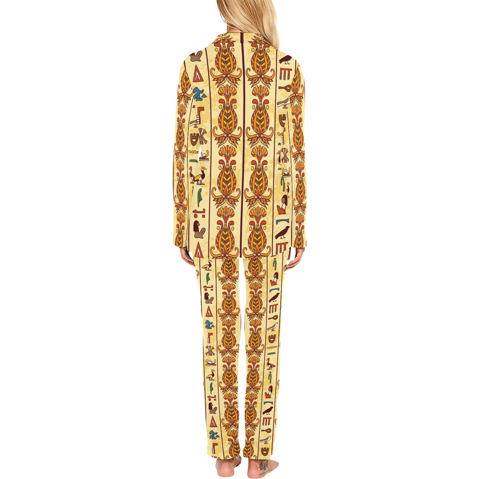 Egypt Hieroglyphics Pattern Print Design 04 Women's Long Pajama Set