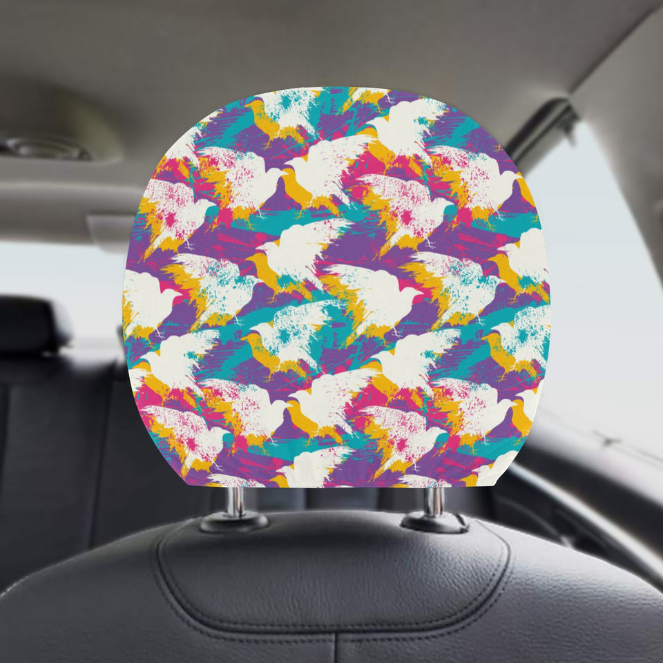 Colorful crow illustration pattern Car Headrest Cover