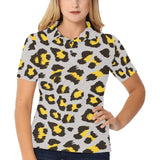 Gray Leopard print pattern Women's All Over Print Polo Shirt