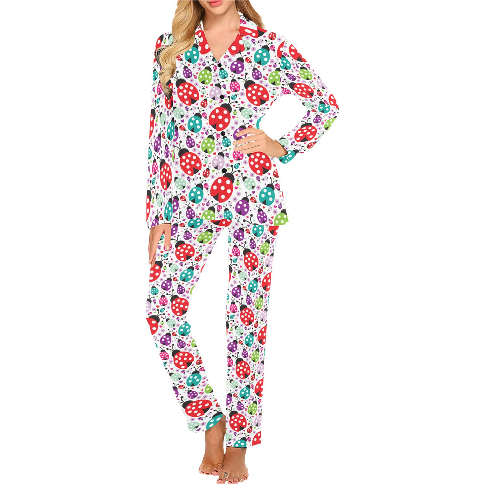 Ladybug Pattern Print Design 03 Women's Long Pajama Set