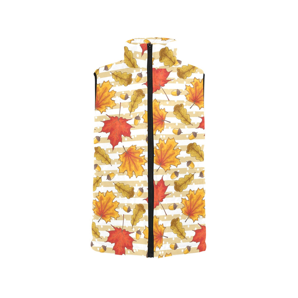 Maple leaf oak leaf acorns beige striped backgroun Men's Padded Vest