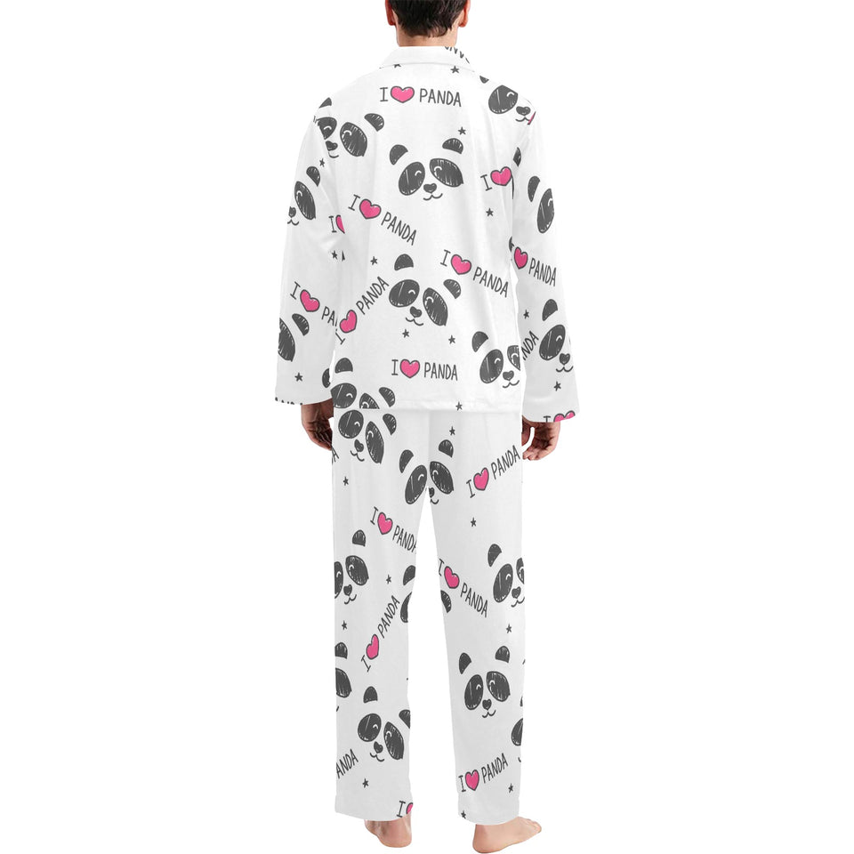 Hand Drawn faces of pandas pattern Men's Long Pajama Set