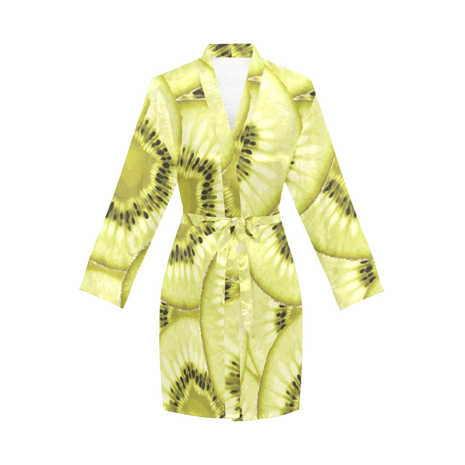 Sliced kiwi pattern Women's Long Sleeve Belted Night Robe