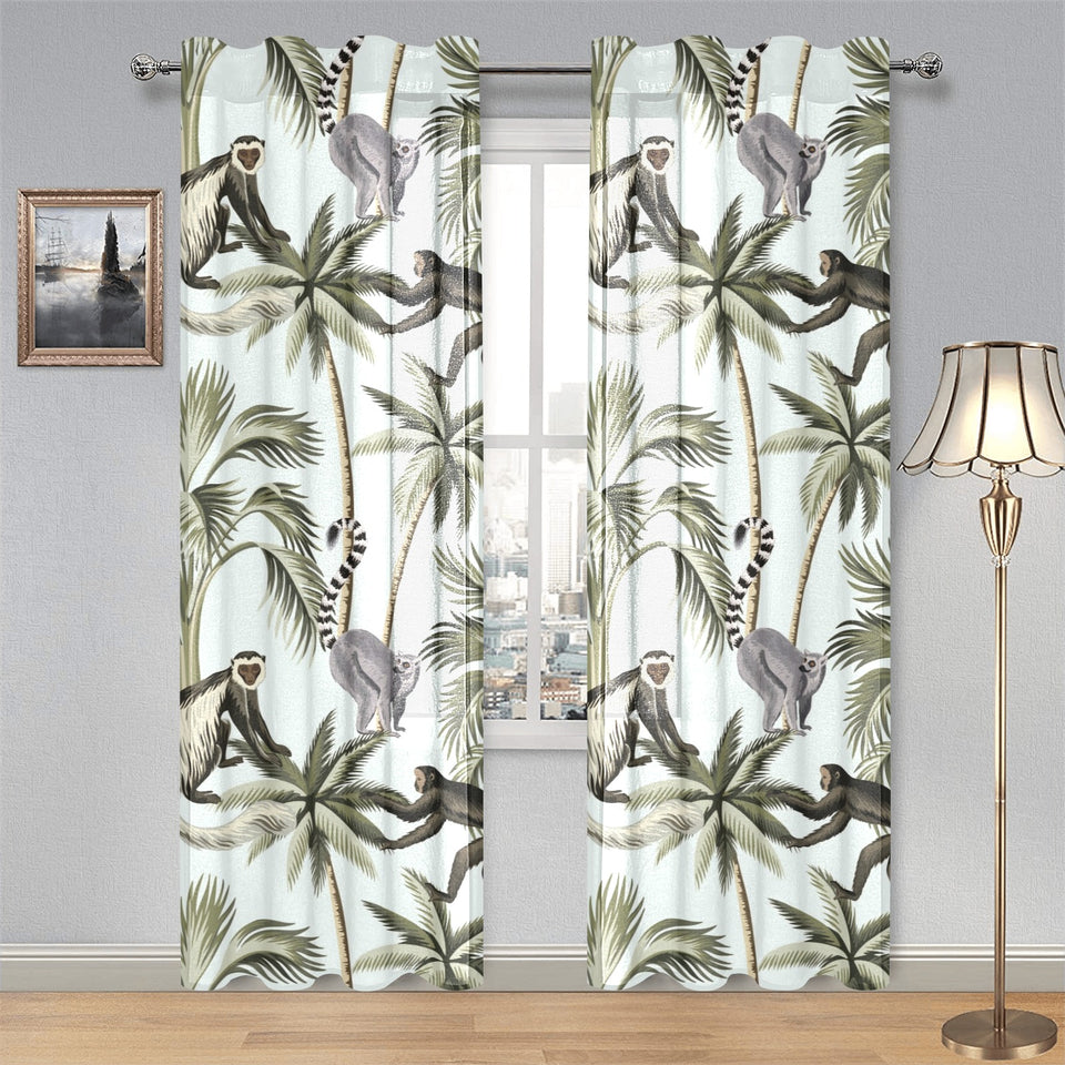 Monkey sloth lemur palm trees pattern Gauze Curtain