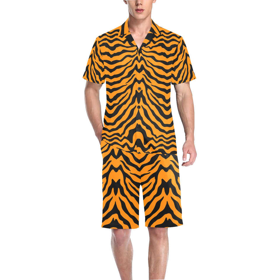Bengal tigers skin print pattern Men's V-Neck Short Pajama Set