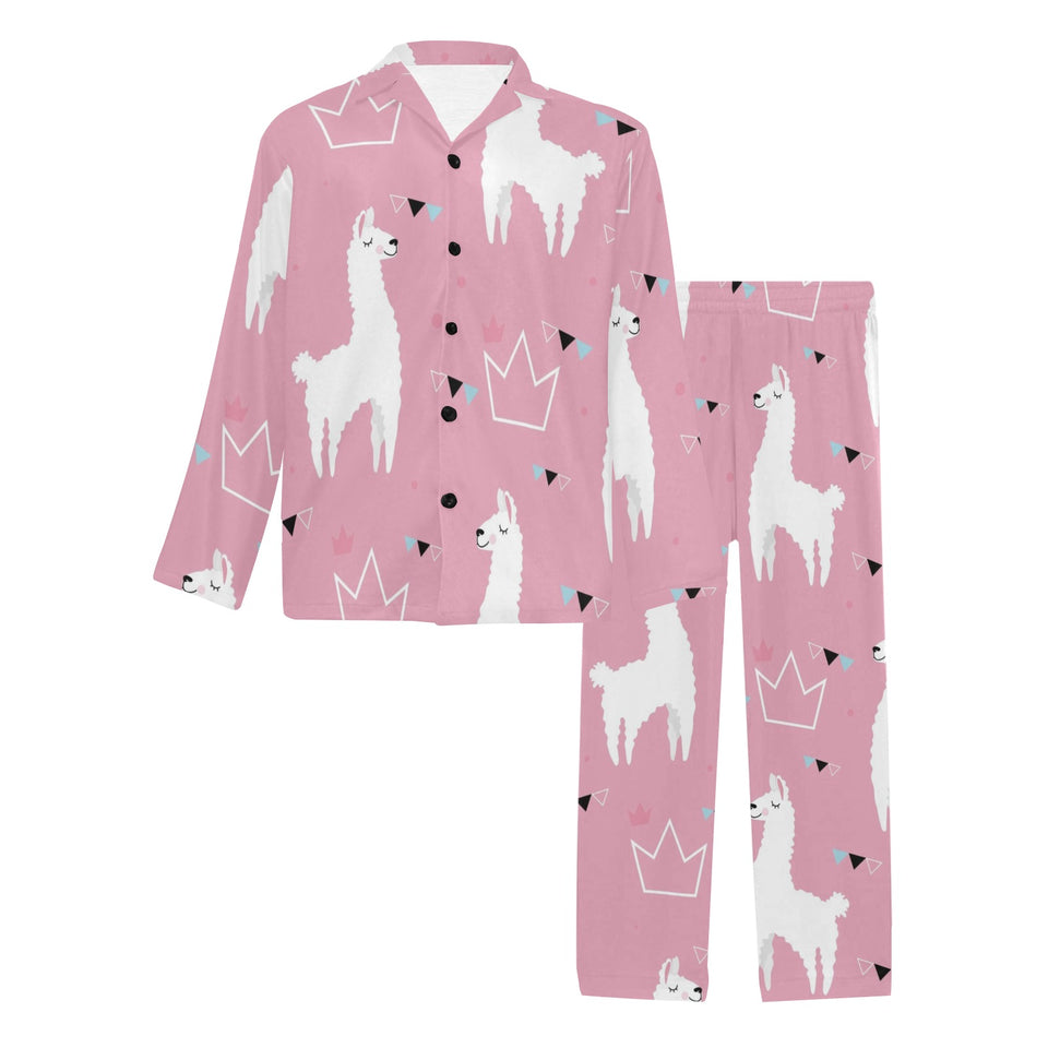 Llama Alpaca pink background Men's Long Pajama Set