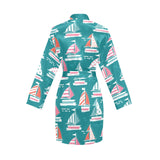 Cute sailboat pattern Women's Long Sleeve Belted Night Robe