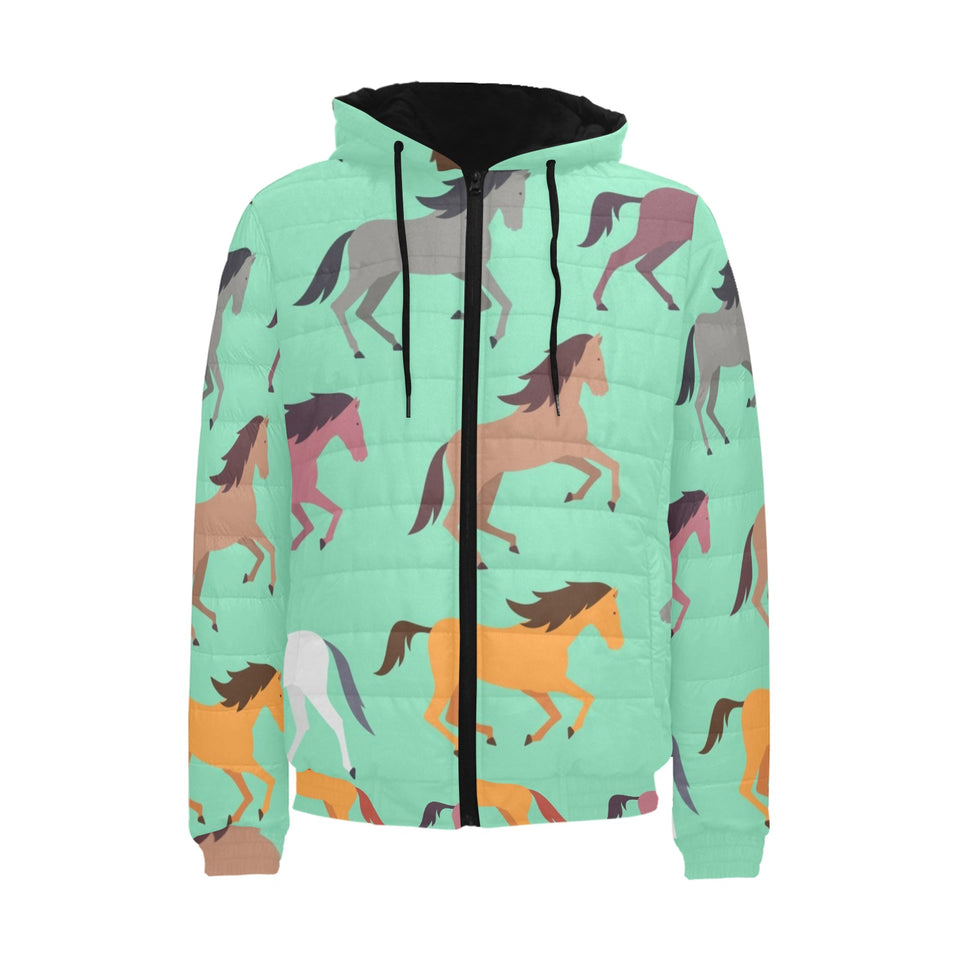 Colorful horses pattern Men's Padded Hooded Jacket