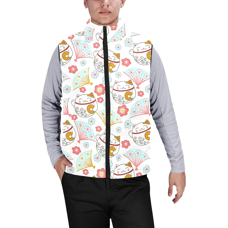 Maneki neko cat fan sakura Men's Padded Vest