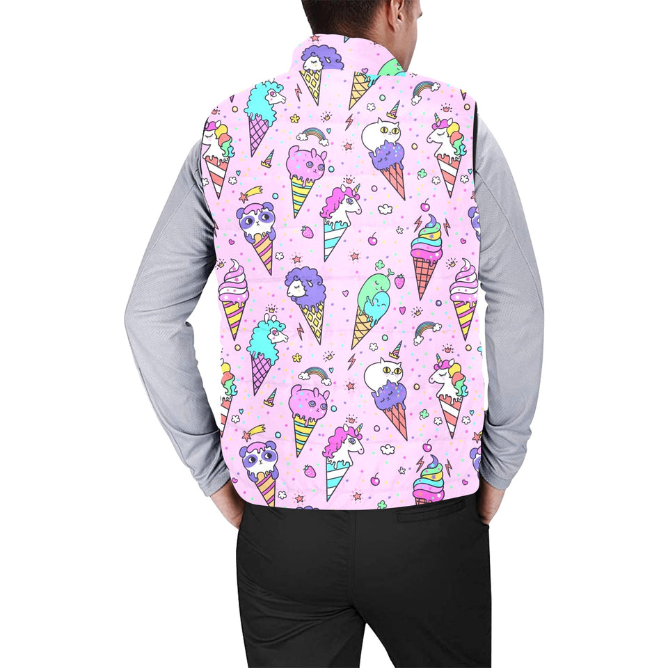 Cute ice cream cone animal pattern Men's Padded Vest