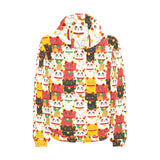 Colorful Maneki neko cat pattern Men's Padded Hooded Jacket