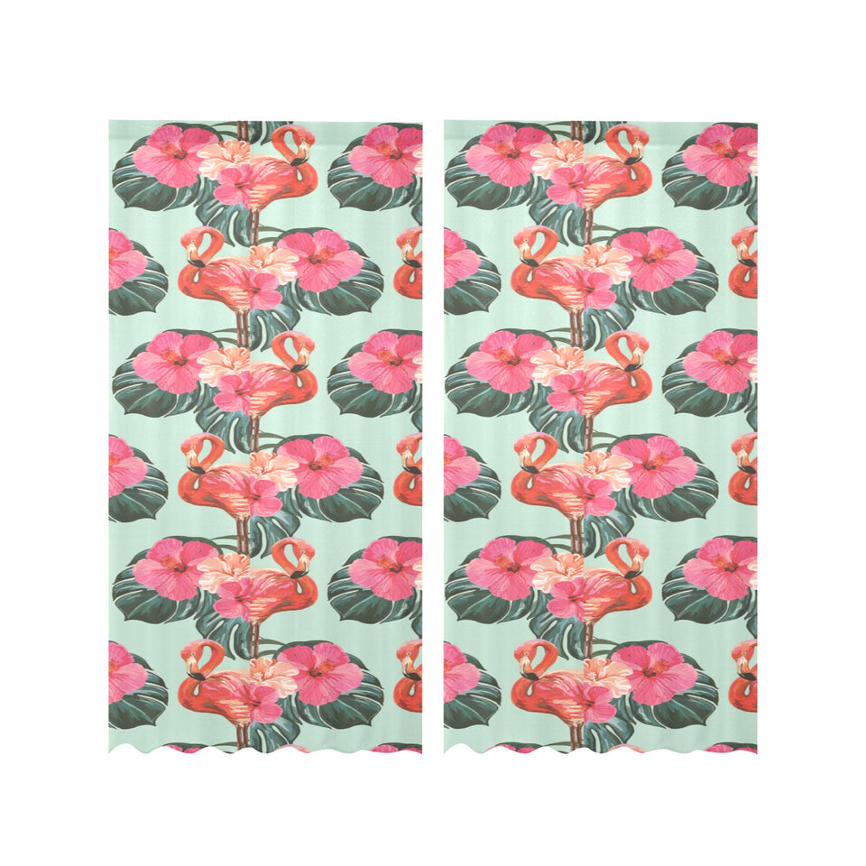 Beautiful flamingo tropical palm leaves hibiscus p Gauze Curtain