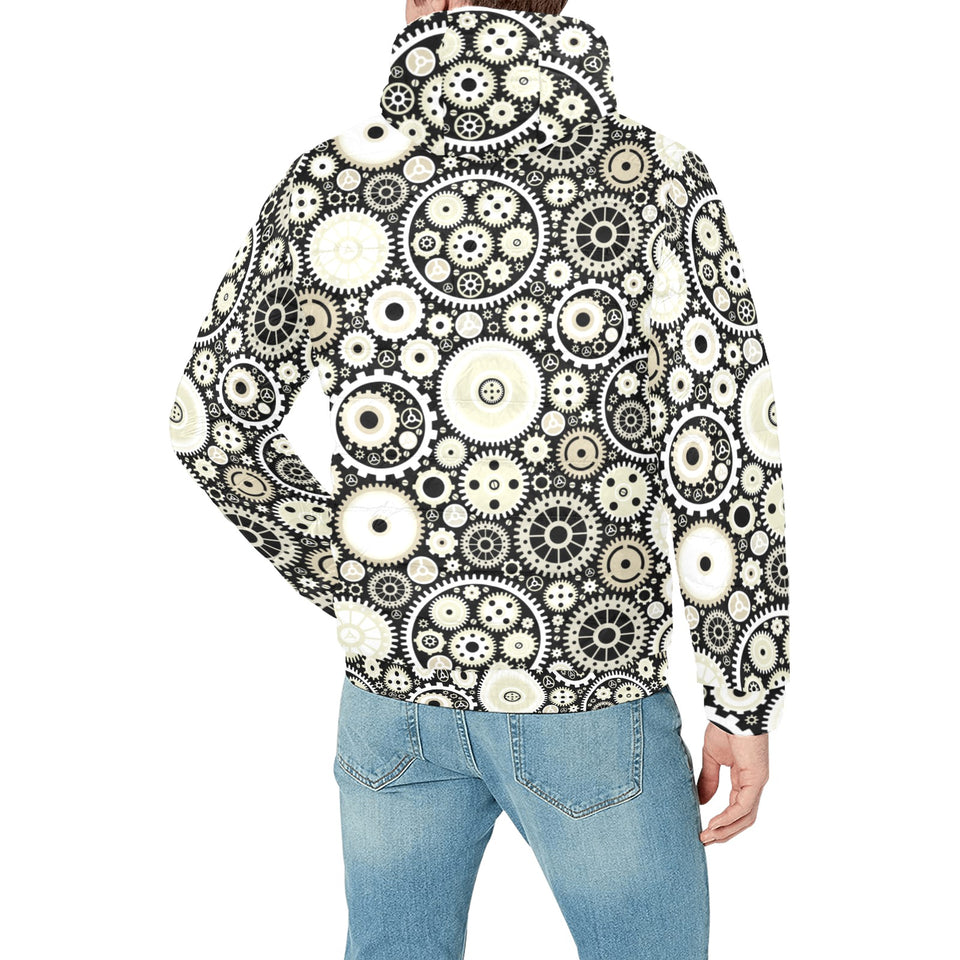 Gear Pattern Print Design 02 Men's Padded Hooded Jacket
