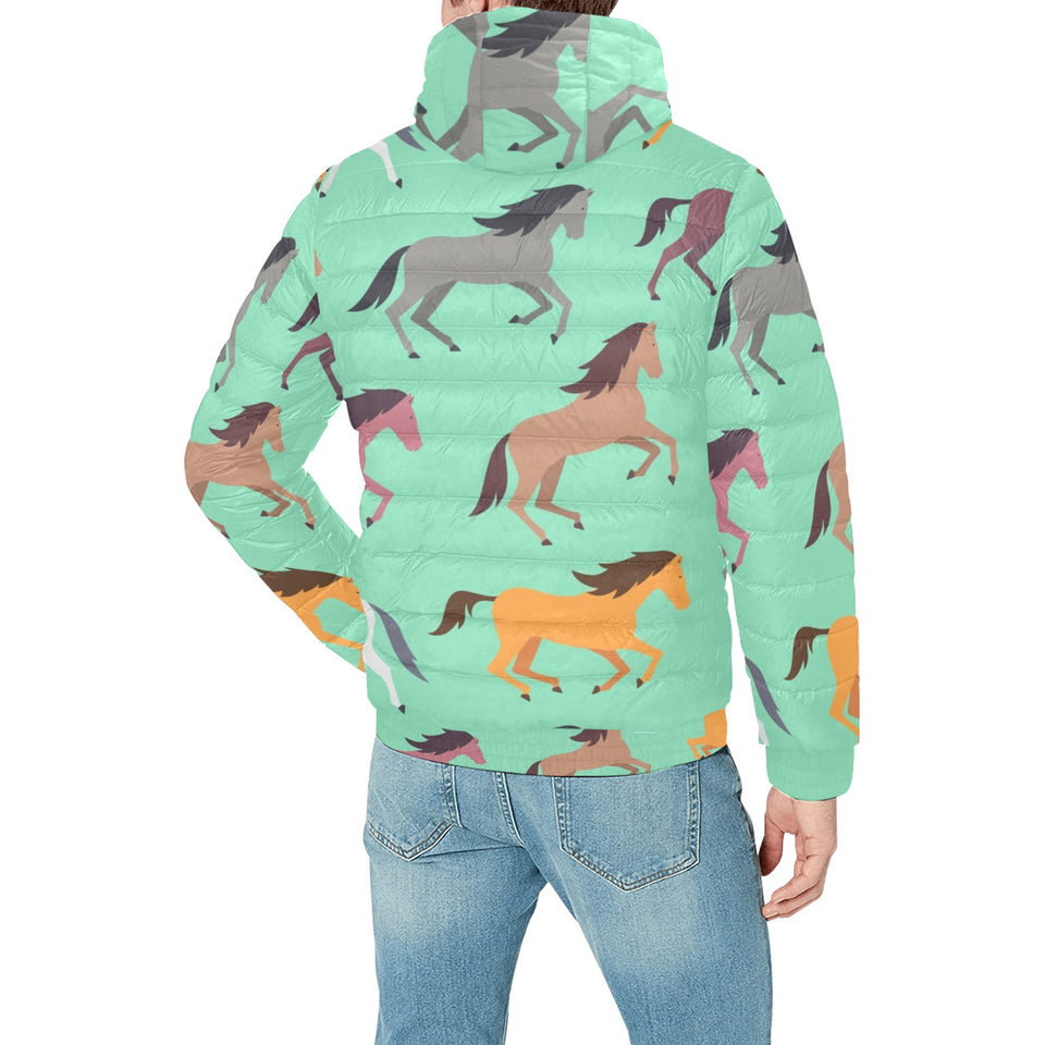 Colorful horses pattern Men's Padded Hooded Jacket