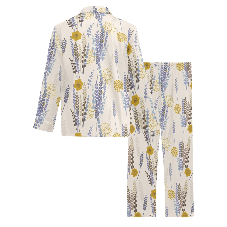 Lavender modern pattern blackground Men's Long Pajama Set