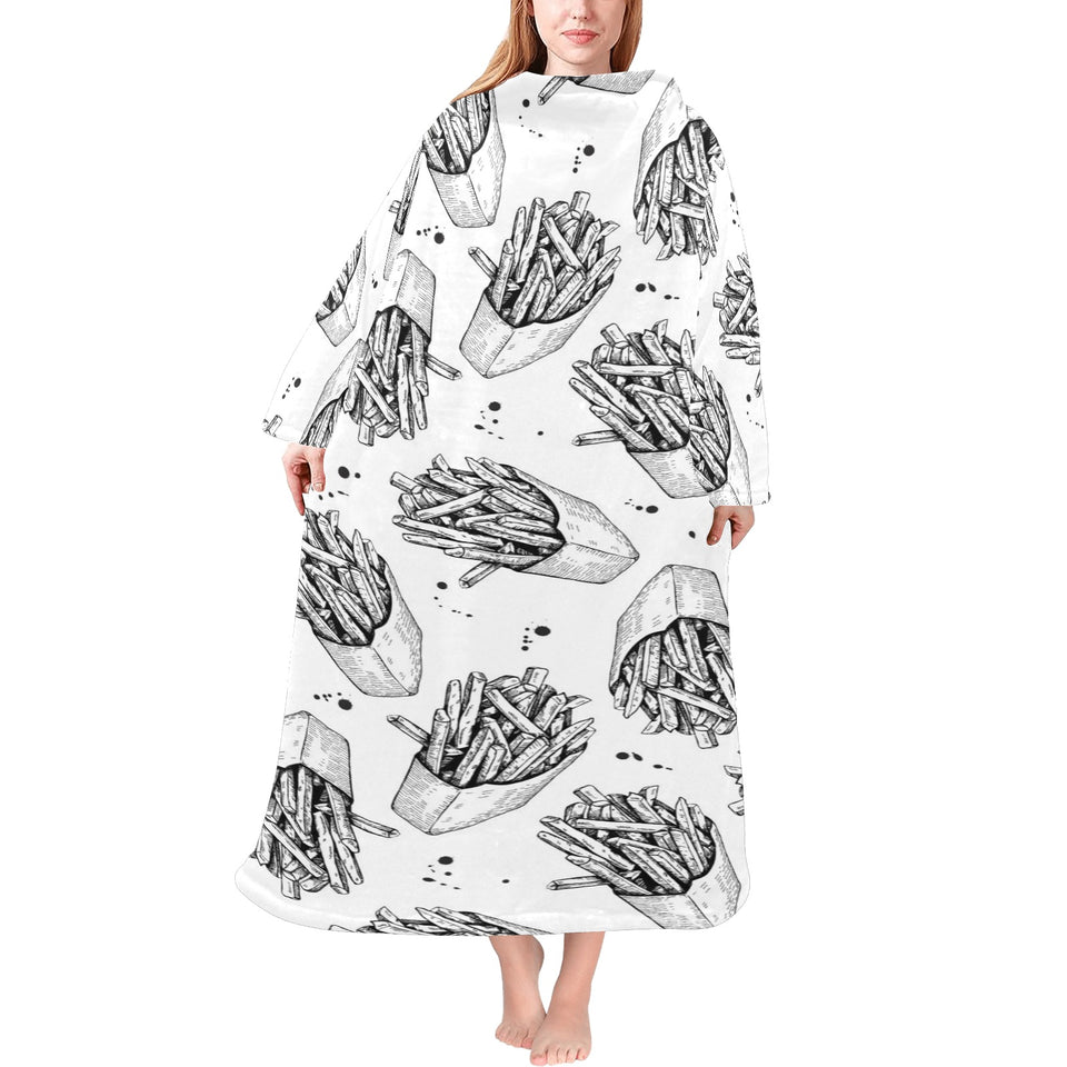 Hand drawn french fries pattern Blanket Robe with Sleeves