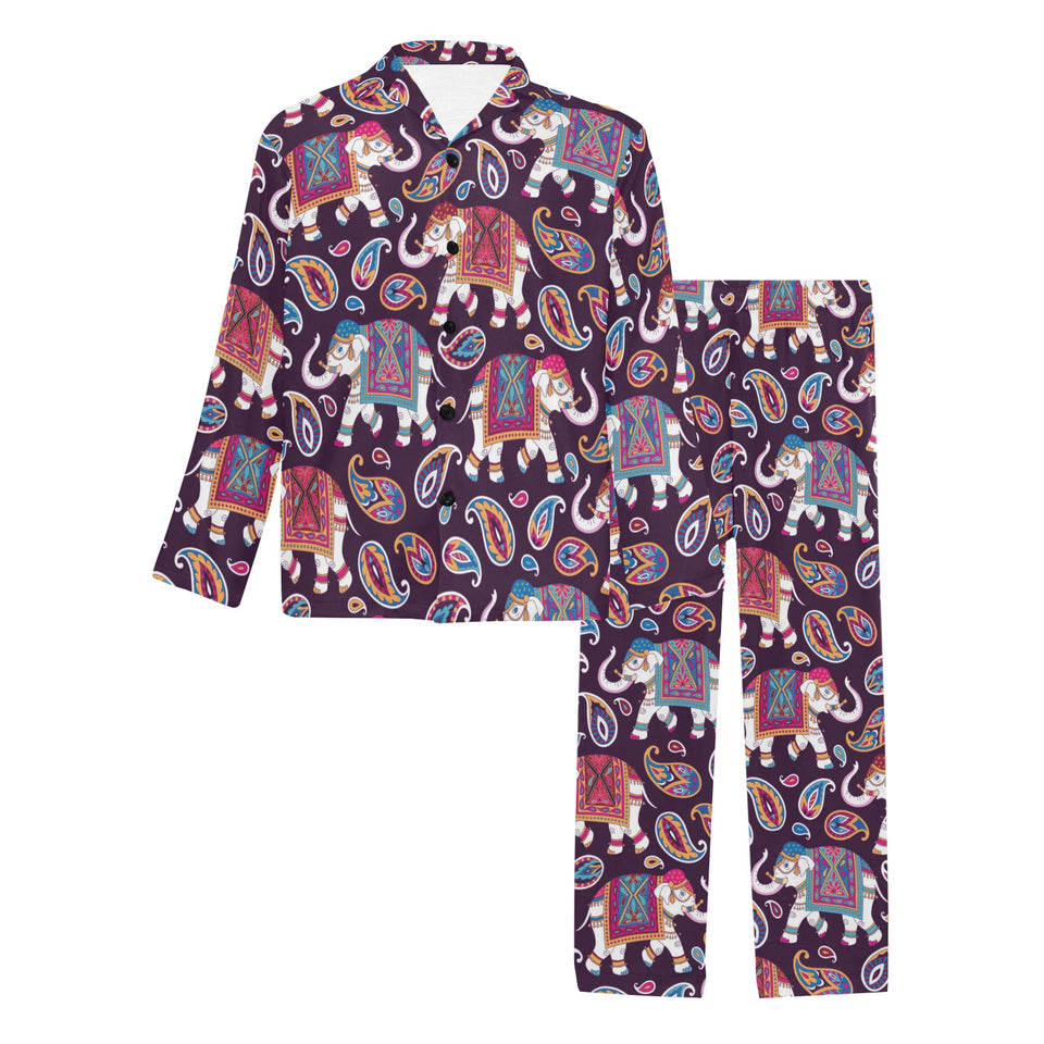 Elephant indian style ornament pattern Men's Long Pajama Set