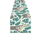 Cute sloths tropical palm leaves white background Table Runner