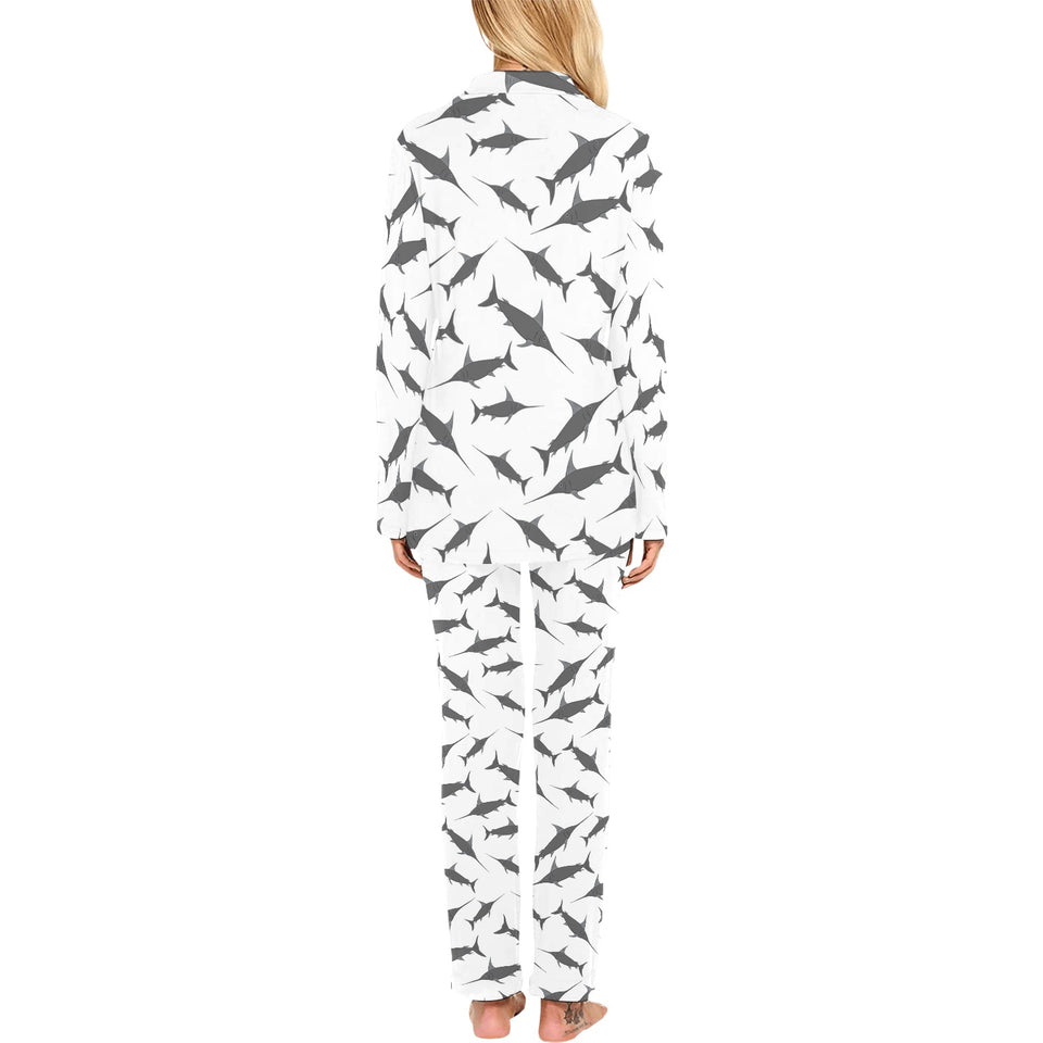 Swordfish Pattern Print Design 04 Women's Long Pajama Set