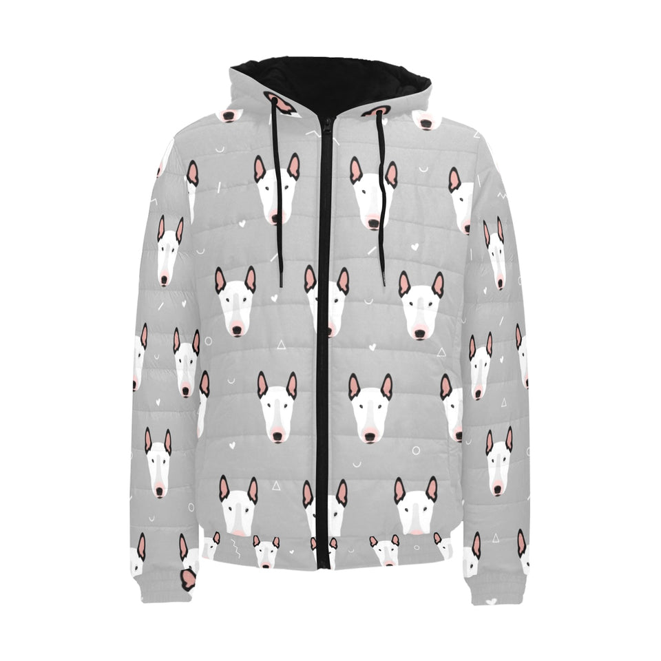 Bull Terrier Pattern Print Design 05 Men's Padded Hooded Jacket