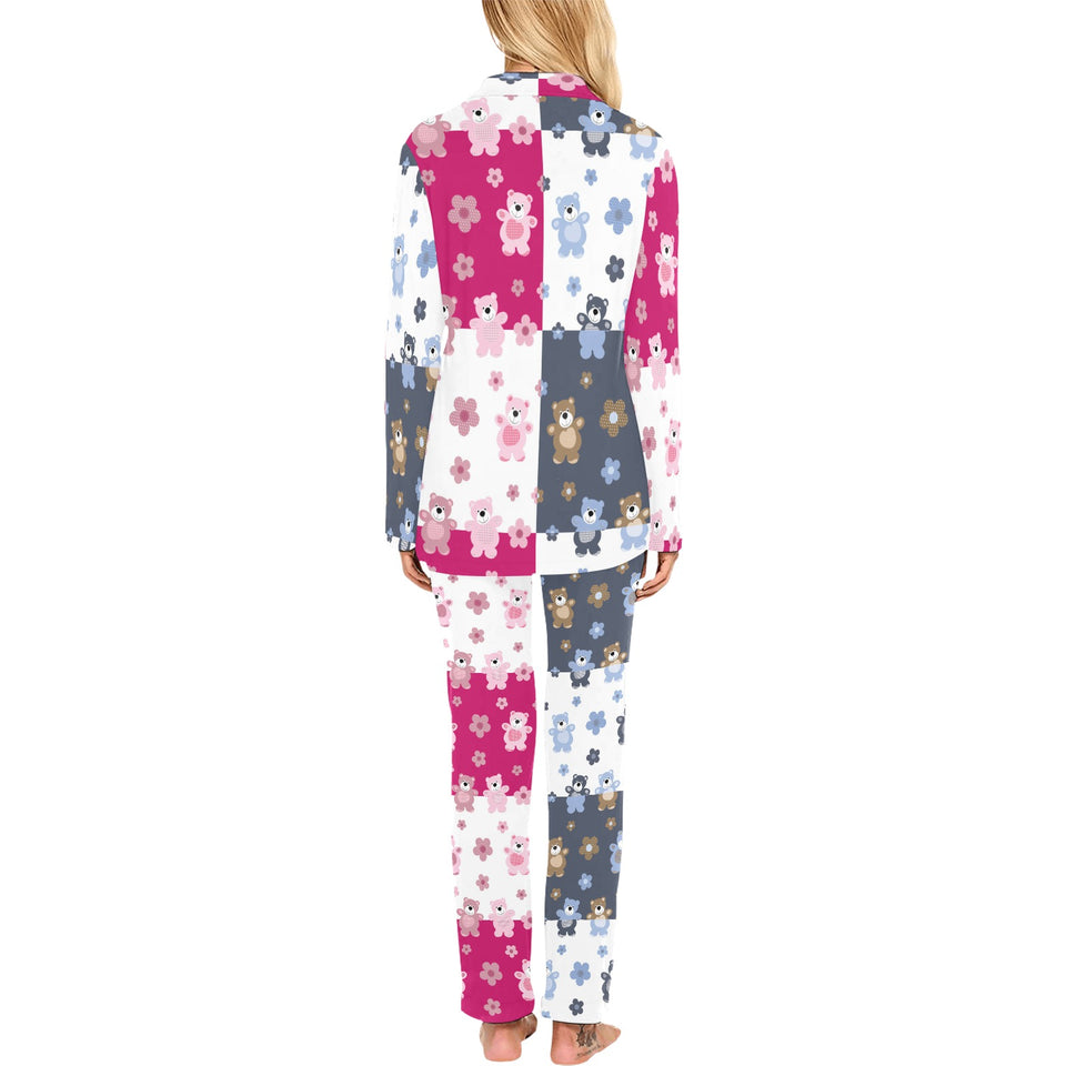 Teddy Bear Pattern Print Design 03 Women's Long Pajama Set