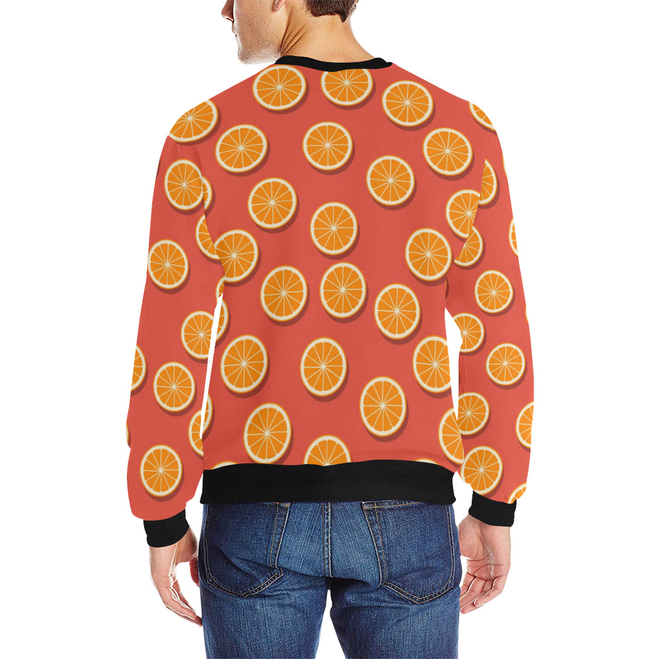 Oranges pattern red background Men's Crew Neck Sweatshirt
