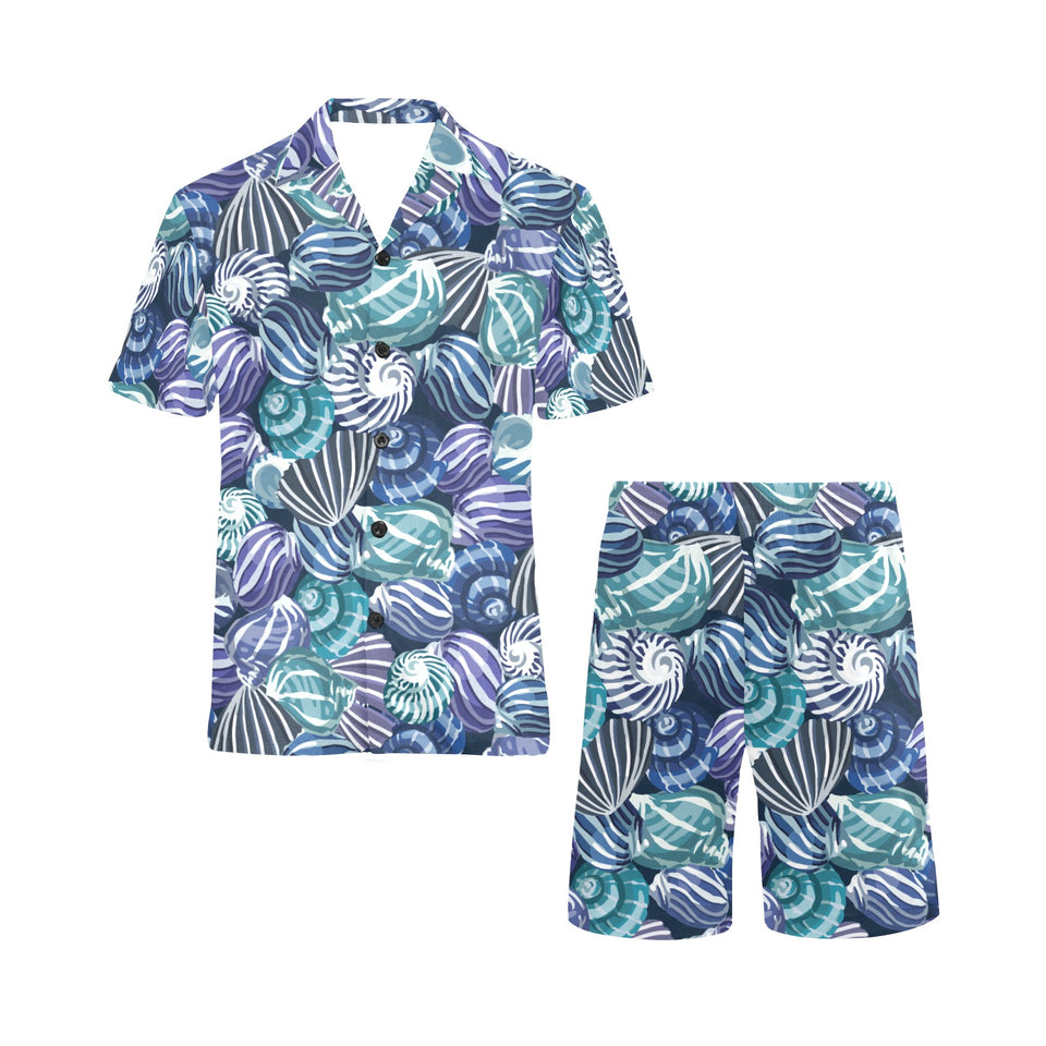 Shell design pattern Men's V-Neck Short Pajama Set