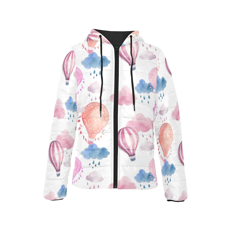 Watercolor air balloon cloud pattern Women's Padded Hooded Jacket