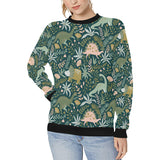 dinosaurs tropical leaves flower pattern Women's Crew Neck Sweatshirt