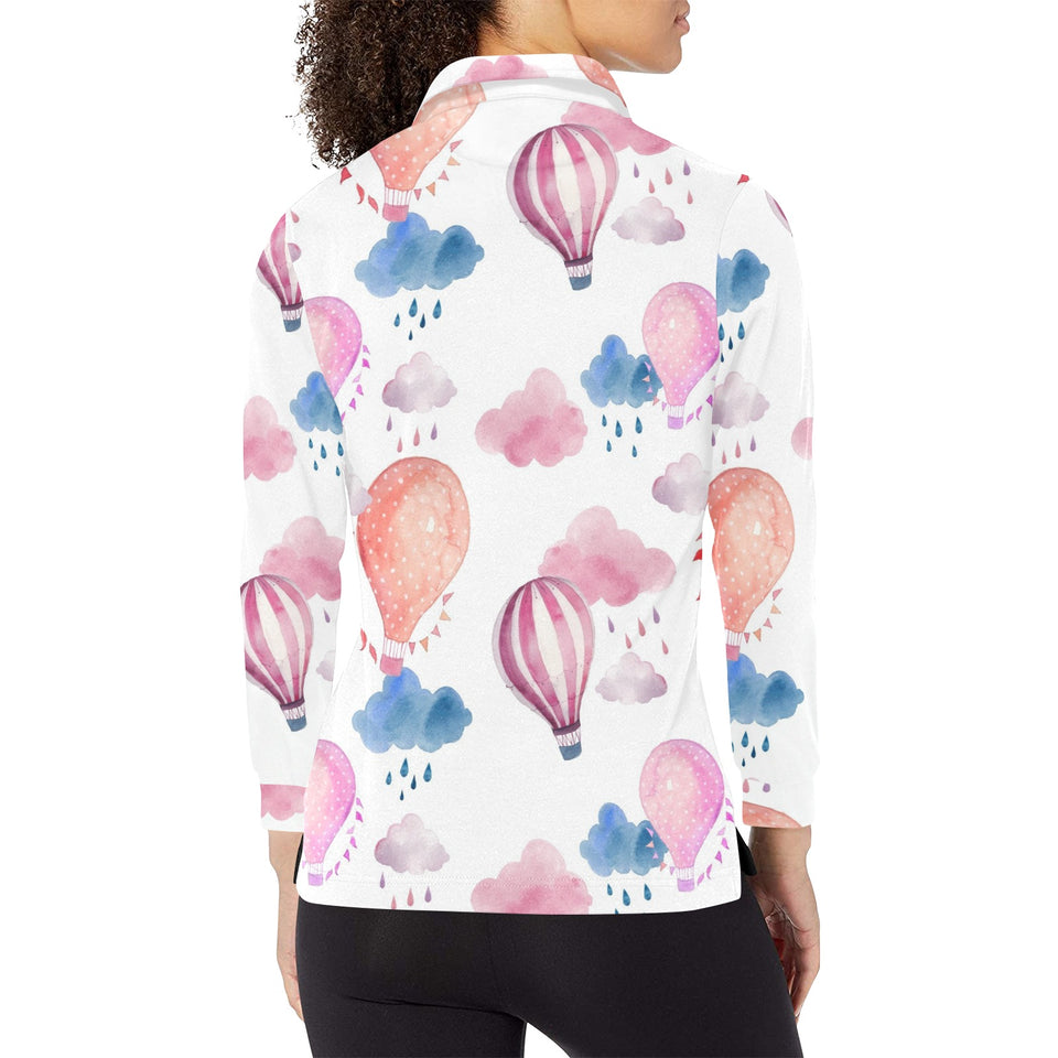 Watercolor air balloon cloud pattern Women's Long Sleeve Polo Shirt