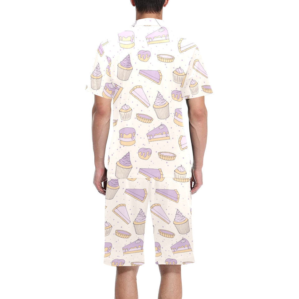 Cakes pies tarts muffins and eclairs purple bluebe Men's V-Neck Short Pajama Set