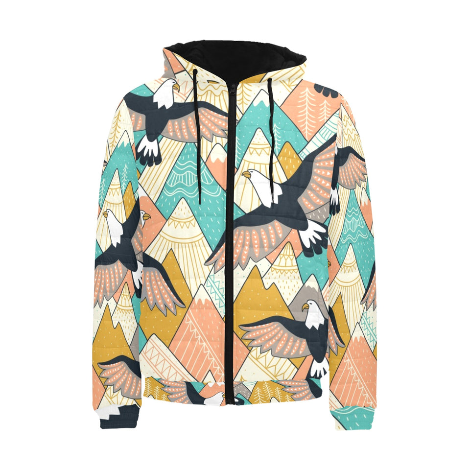 Eagle Pattern Print Design 02 Men's Padded Hooded Jacket
