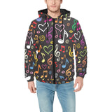 Music Notes Pattern Print Design 02 Men's Padded Hooded Jacket