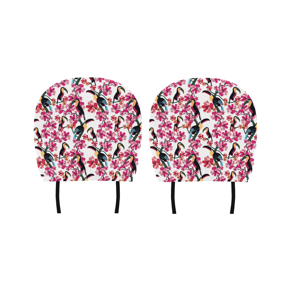 Toucan flower design pattern Car Headrest Cover