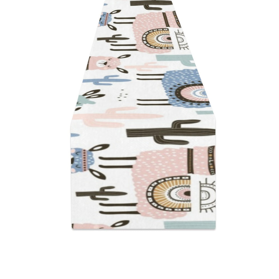 lama Alpaca cactus hand drawn pattern Table Runner