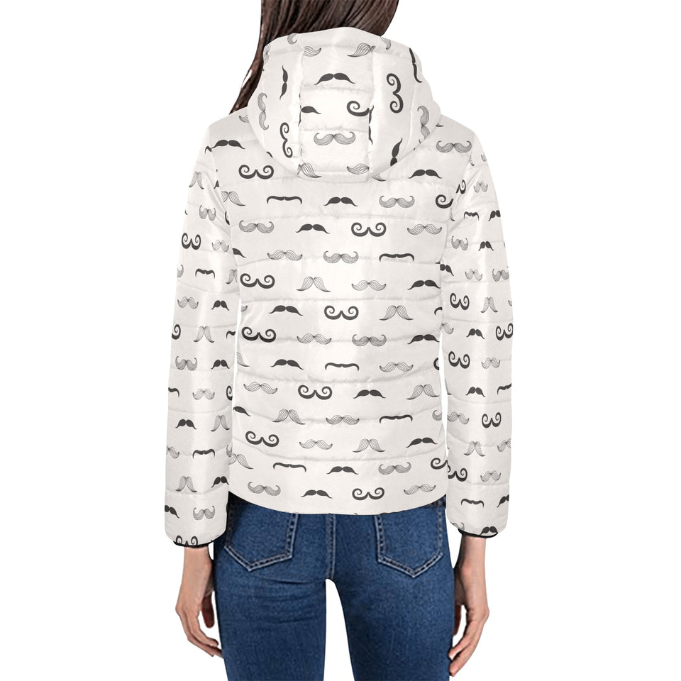 Mustache Beard Pattern Print Design 05 Women's Padded Hooded Jacket