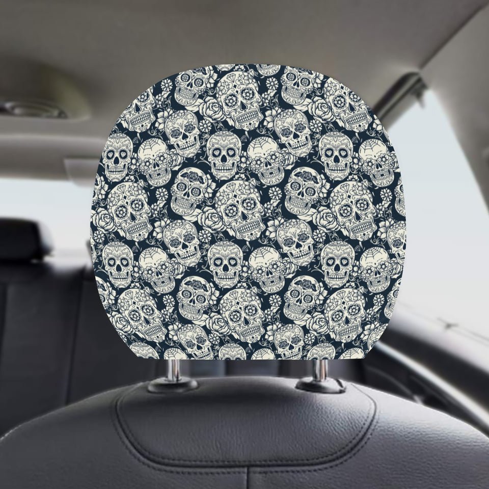 Sugar skull black white pattern Car Headrest Cover
