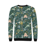 dinosaurs tropical leaves flower pattern Women's Crew Neck Sweatshirt